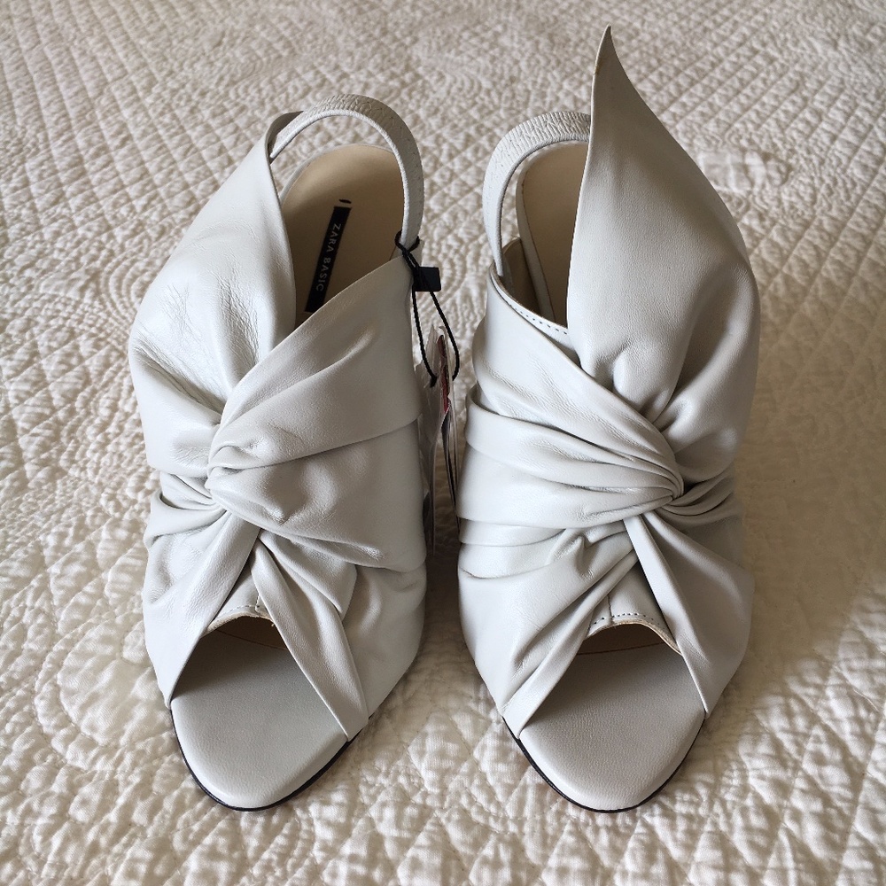 Zara Leather Sandals Heels Shoes with Bow Womens 6.5 - Picture 3 of 16